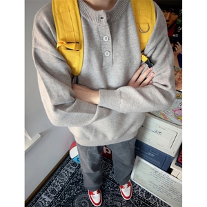neverneed浅灰色亨利领毛衣男款秋冬慵懒高级感美式内搭针织衫女图片