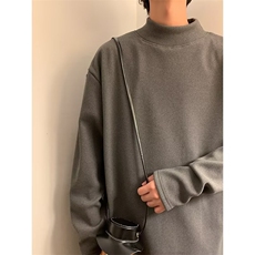 美式纯色打底衫男秋季潮流半高领长袖T恤ins男女同款A24加绒，男装T恤，星座506