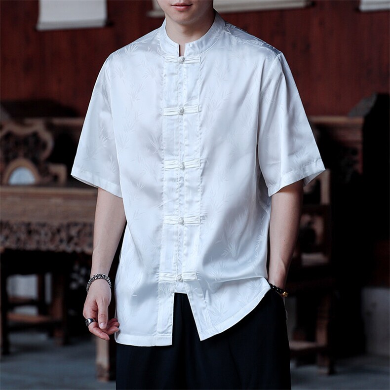 现货中式男士竹叶醋酸提花短袖衬衫T恤CS9898-P65控89,男装T恤,电商A021