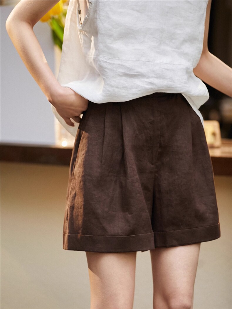 老钱麻麻裤自在穿搭呼吸感清凉舒服显瘦短裤25年春新で,女装短裤/热裤,梦白服饰厂