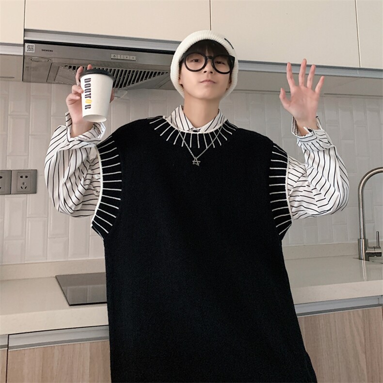学院风宽松圆领情侣毛衣马甲秋季新款复古针织衫背心男M584-P33,男装背心/马甲,星座512-2