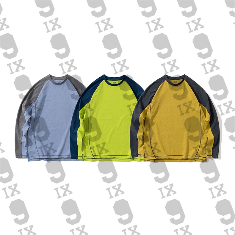 9IX/蓝朋友山系拼接轻量化速干插肩袖T恤圆领速干情侣长袖GA702，男装T恤，电商基地S007