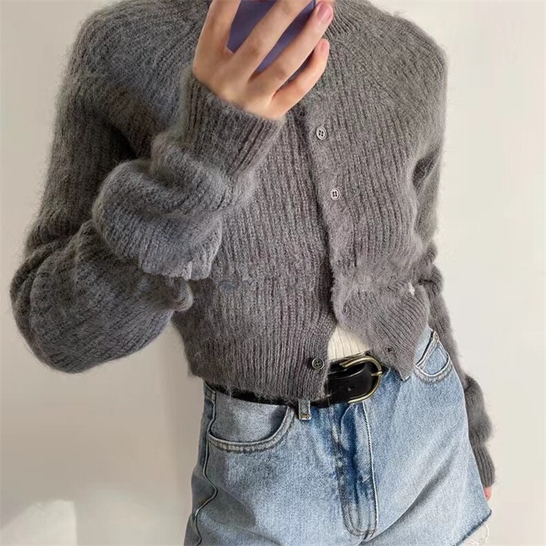 短款针织开衫女春秋软糯慵懒风毛衣外套辣妹独特别致上衣,针织衫/毛衣,半城羊绒