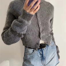 短款针织开衫女春秋软糯慵懒风毛衣外套辣妹独特别致上衣，女装针织衫/毛衣，半城羊绒