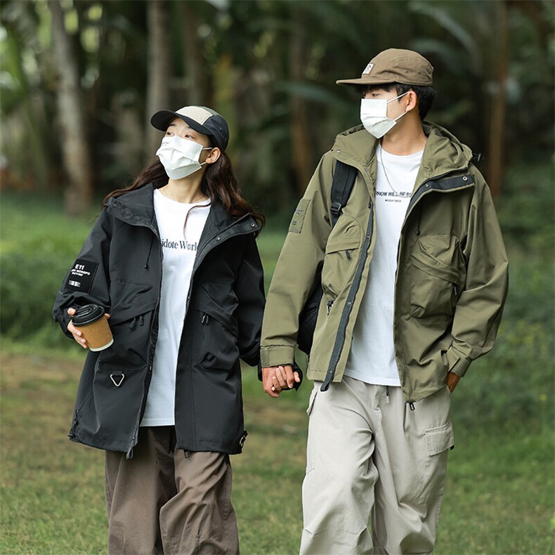户外工装风口袋冲锋衣外套风衣男女连帽百搭休闲夹克2353-P70,男装夹克,星座1403A