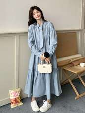 春现盐系浅蓝色条纹休闲风连衣裙B190-5010-P135-K198，女装连衣裙，2B190
