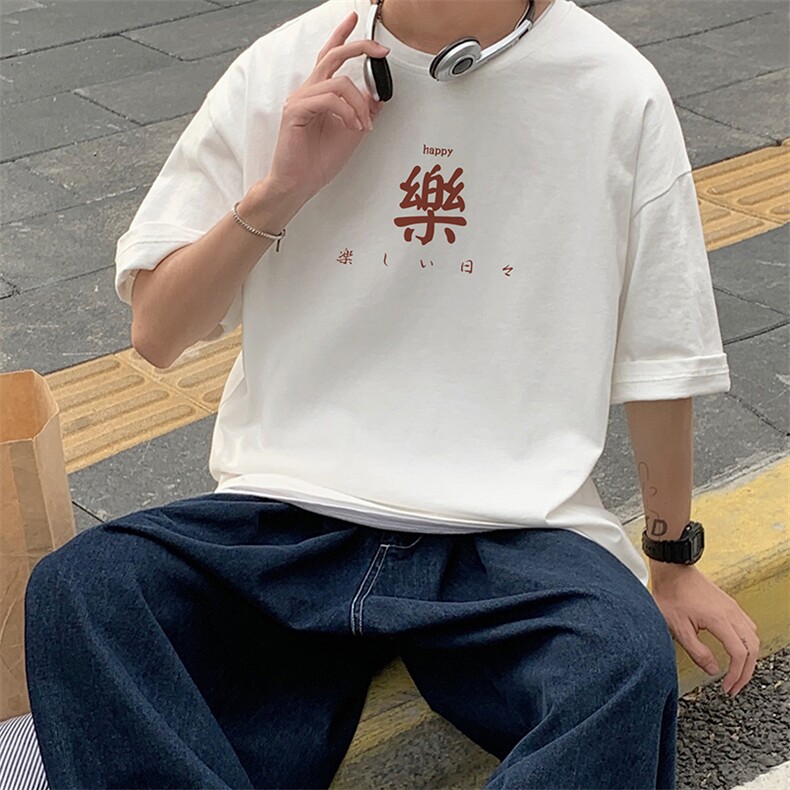 国潮短袖T恤男士夏季港风新款体恤衫ins潮牌大码宽松胖子衣服半袖，男装T恤，星座414-3