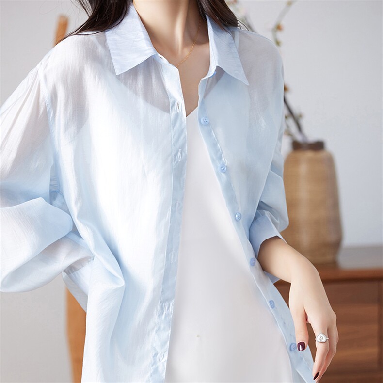 夏季时尚通勤大码长袖防晒衬衣女薄款休闲宽松小披肩外套空调上衣,女装防晒衣,朝贺羊绒