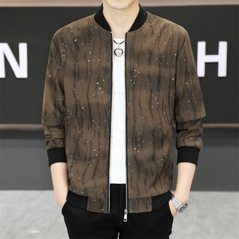 夹克男棒球领外套型男休闲百搭破洞烫钻青年夹克外套L619-P63图片