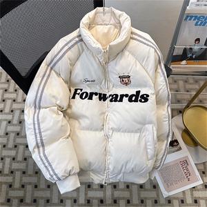 美式潮牌字母绣花棉服男冬复古条纹加厚运动面包服情侣款棉衣外套图片