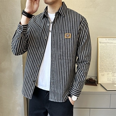 秋季新款条纹衬衫男长袖潮流百搭休闲衬衣C8815-P90，男装衬衫，电商A237