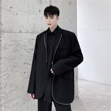 秋冬设计感拉链黑色显瘦长袖西服外套男青春流行A345-168-P125，男装西服，电商A345