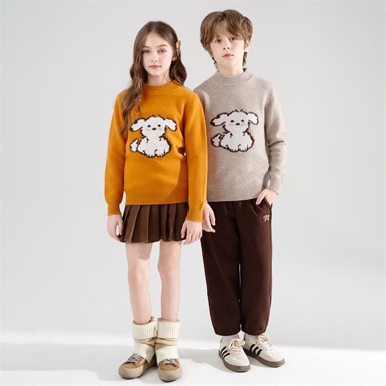 儿童时尚百搭通勤简约男女同款圆领长袖加厚卡通羊，童装儿童羊毛衫，牧皓研