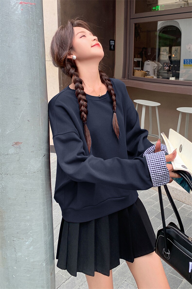 安哥拉红设计感拼接卫衣女秋新款新款韩版小个子宽松oversize外套,女装卫衣/绒衫,2C087