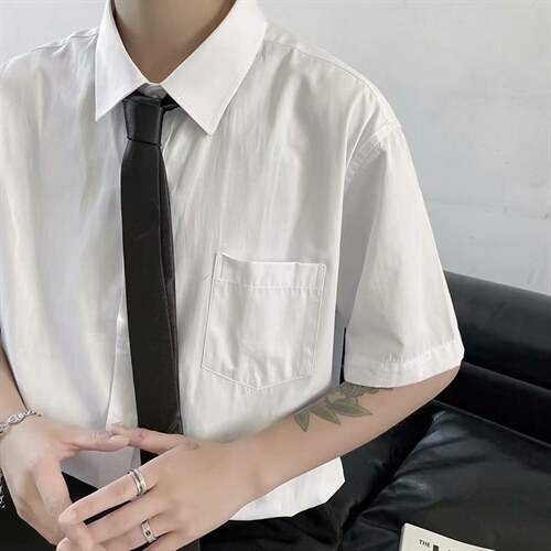 白短袖衬衫男韩版潮流宽松衬衣夏季休闲帅气学生上衣服CS1002-P28,男装衬衫,星座1008-1