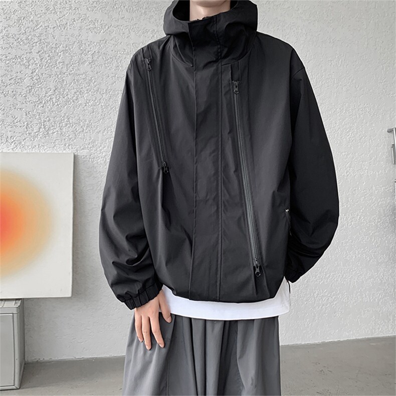 JK8186-P75 拉链装饰潮牌冲锋衣 工装连帽登山服图片