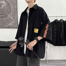 日系条纹短袖衬衫男夏季cityboy休闲百搭翻领衬衣潮牌薄款外套潮，男装衬衫，星座506A