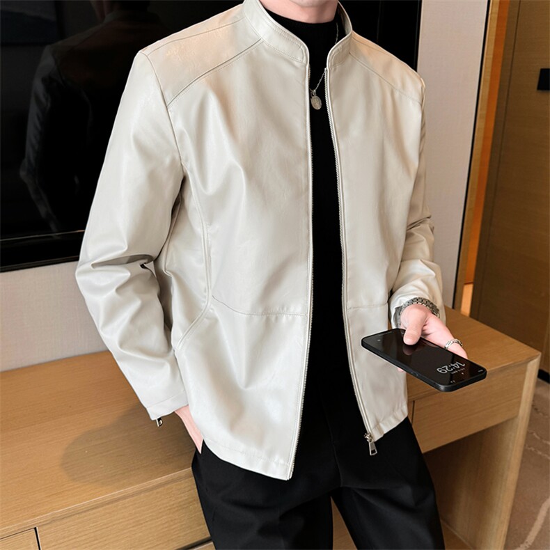 秋季立领皮夹克男士休闲机车皮衣外套潮宽松A266-PY005-P40，男装皮衣，电商A266