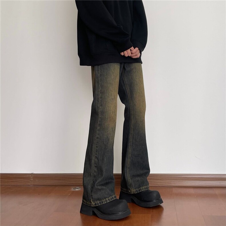 微喇牛仔裤男生春秋季水洗做旧渐变设计潮牌窄版修身直筒休闲长裤，男装牛仔裤，星座518-1（原A432-1）