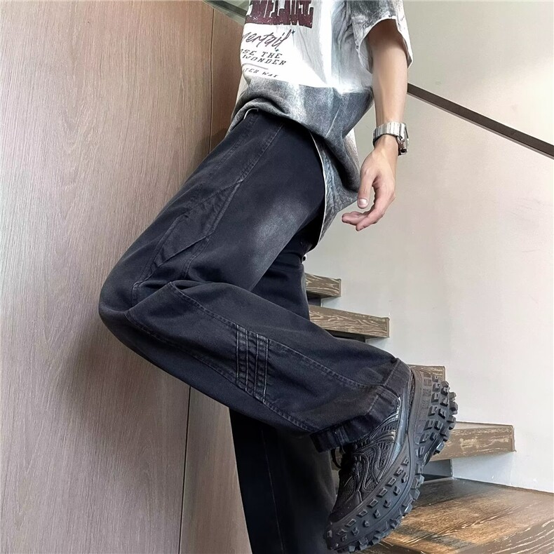 美式牛仔裤男士夏季设计感水洗渐变痞帅直筒裤子NG68,男装牛仔裤,星座1116A-1（原606A）