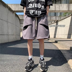 美式麂皮运动夏季潮牌五分裤绒短裤子高男款复古设计感DA1041-P32图片