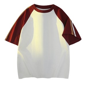 抖音得物二开品质240克宽松纯棉美式高街撞色织带短袖T恤YQ44图片