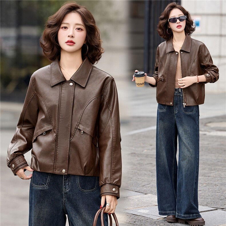 2026春装新款经典时尚皮衣小外套机车服女装,女装皮衣,1C078