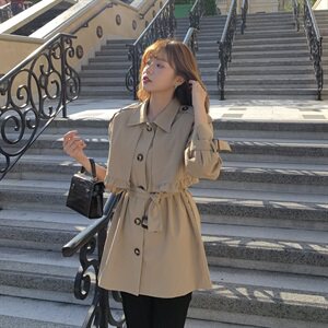 年后出货！2021春季收腰花边短款风衣165A-2005-P110-K178图片