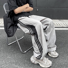 港风夏款男速干裤三条杠条纹冰丝拼色束脚冲锋裤h2830P40，男装休闲裤，星座1013-1