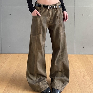 美式复古刷脏工装裤女高级感痞帅咖色裤子情侣伐木裤K6141-P57图片