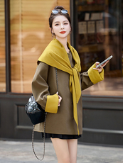 现货。现货。现货2025年秋季短外套休闲披肩围巾新款短风衣，女装短外套，艾仟回(原伊仟回)