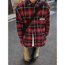 2025美式高街拼色刺绣格子长袖衬衫夹克男女设计感小众宽松潮外套，男装夹克，星座506A