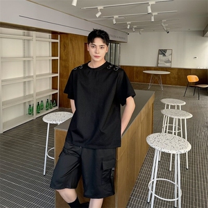 夏季小众金属半环设计感短袖T恤男宽松休闲简约痞帅半袖男600-P80图片