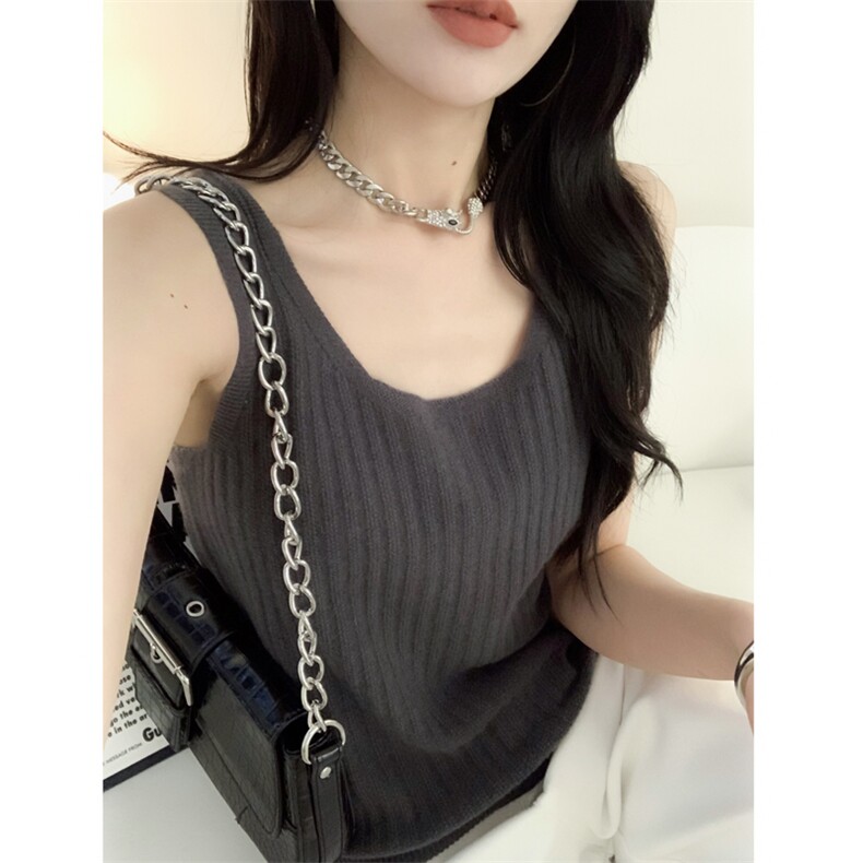 2025年夏季一线U型领吊带背心修身型女显瘦,女装背心吊带,美杜莎羊绒