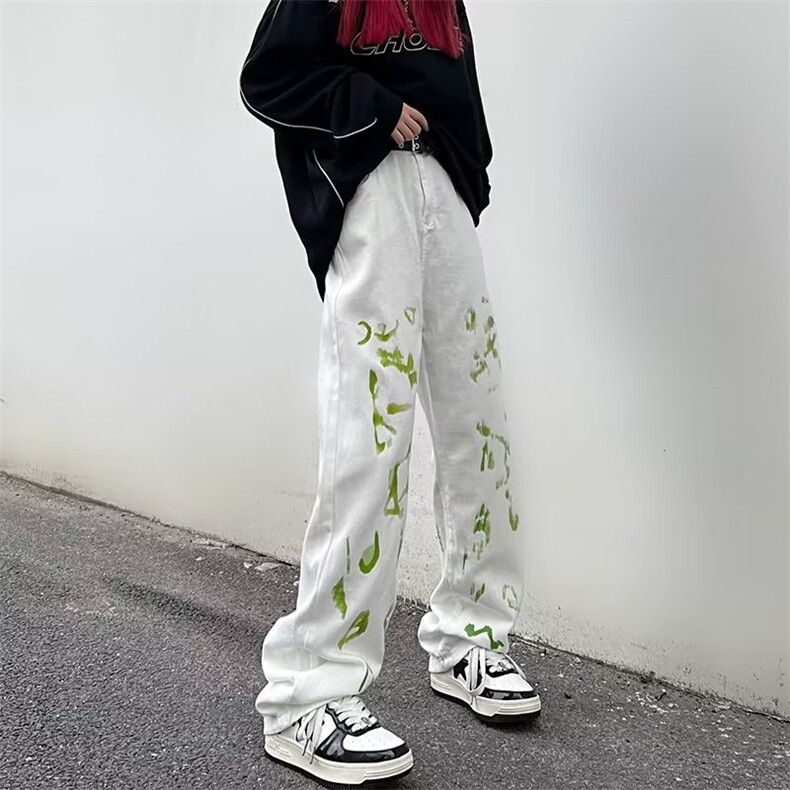 美式高街vibe风裤子欧美嘻哈字母涂鸦牛仔裤ins潮直筒裤K2693-P46图片