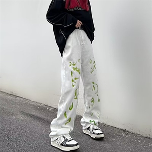 美式高街vibe风裤子欧美嘻哈字母涂鸦牛仔裤ins潮直筒裤K2693-P46图片