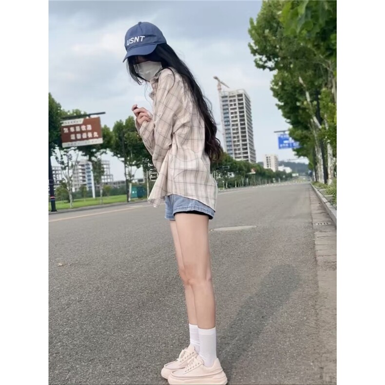 纯棉格子长袖衬衫女宽松早秋新款韩系少女开衫衬衣防晒春夏外套,男装防晒衣,星座1210-1