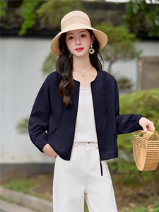 木耳边拼接棉麻薄款短外套女防晒透气2026夏新款上衣图片