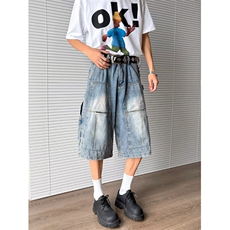 七分牛仔裤男女韩版潮流高街百搭口袋2025夏季ins短裤RK2779-P53，男装牛仔裤，星座412-3