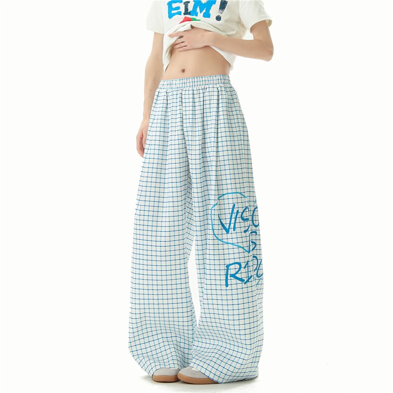 A165-K8931-P6588冰丝凉爽夏季格子长裤休闲裤直筒宽松拖地裤,男装休闲裤,电商A165