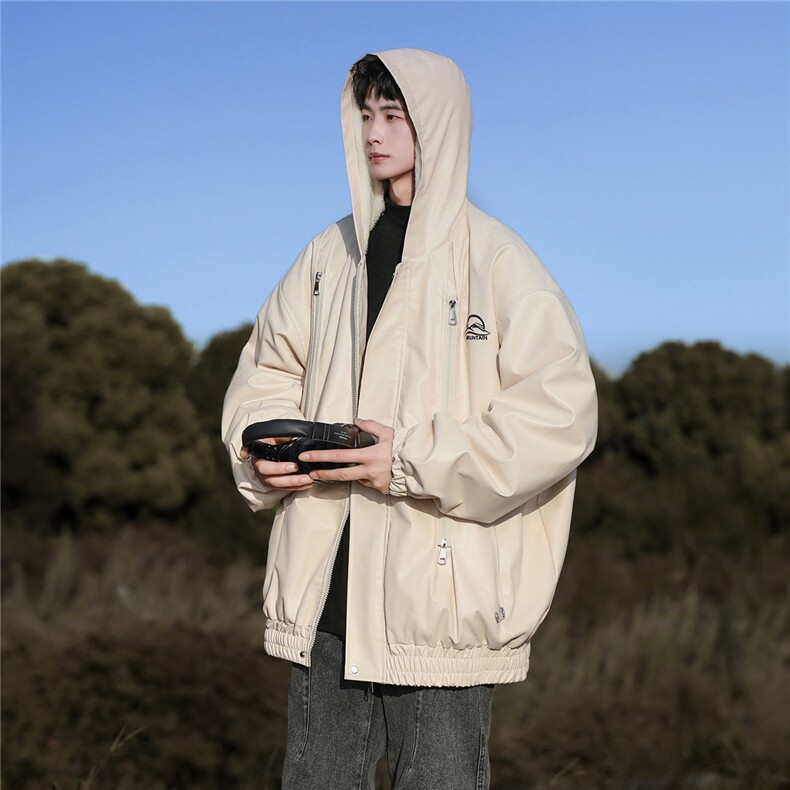 冲锋衣连帽皮夹克机车PU皮衣外套P110控158抖音控178加绒+20,男装夹克,电商B370