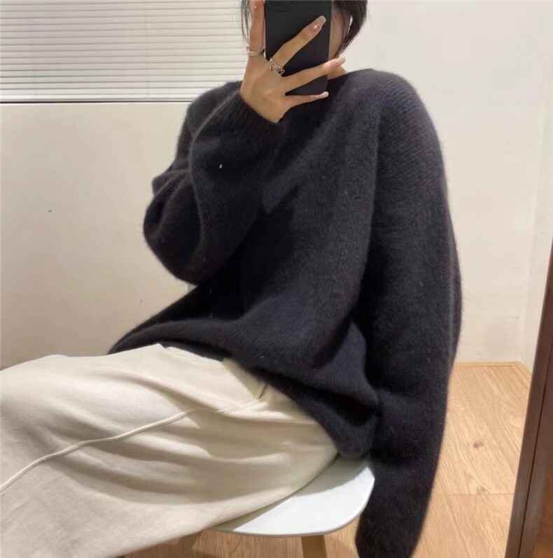 圆领毛衣女宽松慵懒风秋冬百搭韩版针织打底衫上衣图片