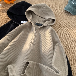 主推 美式秋冬半拉链连帽毛衣慵懒宽松潮针织衫外套 D373 P78图片