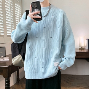 84757-P48 秋冬新款休闲毛衣男长袖针织衫 个性破洞打底衫图片