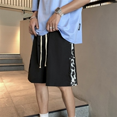 高街夏季薄款ins豹纹拼接假两件五分裤宽松嘻哈排扣裤K1160-P28，男装休闲裤，星座512-4