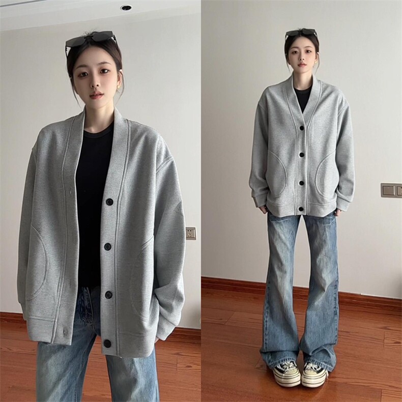 抖音得物高品质二开26春季美式潮牌宽松卫衣开衫日系肌理男女外套图片