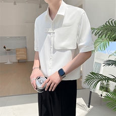 轻熟风~抖音夏季冰丝垂感假两件中袖衬衫C287/P45，男装衬衫，电商B331
