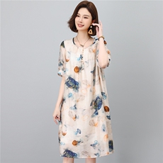 2026时尚中年妈妈休闲直筒莱赛尔天丝麻连衣裙，女装连衣裙，独衣靓