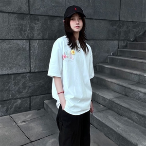 万针全刺绣工艺抖音得物高品质260克重磅纯棉双纱美式高街短袖T恤图片