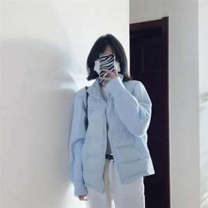 韩系甜美学院风针织拼接立领棉服女学生冬季宽松百搭时尚棉衣外套图片